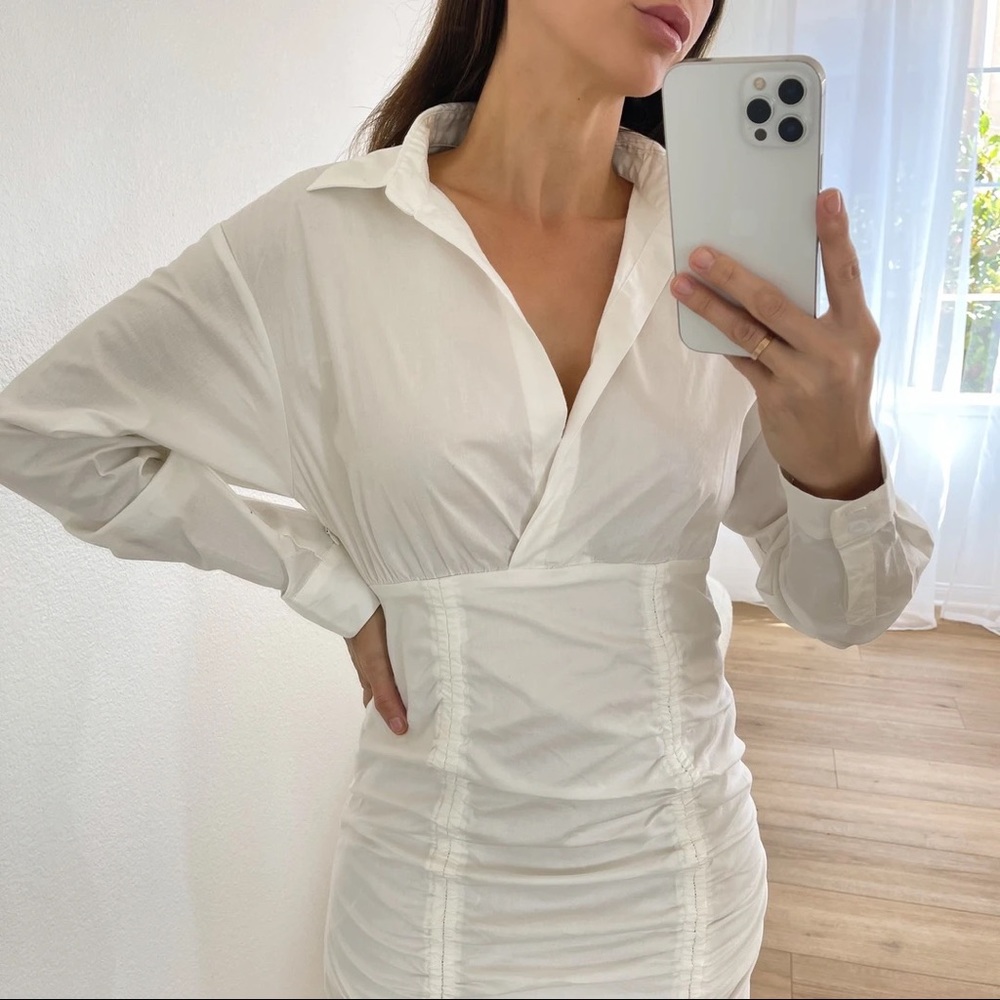 LAST • Girl Boss Front Drawstring Ruched Shirt Dress - Picture 7 of 9